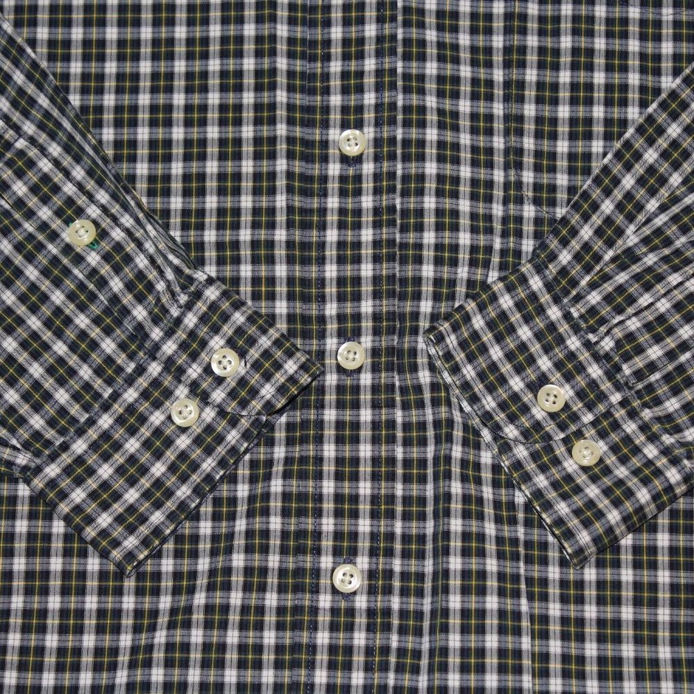 VTG Tommy Hilfiger XL 90's Big Flag Logo Green Yellow Check Oxford Dress Shirt - Picture 5 of 11